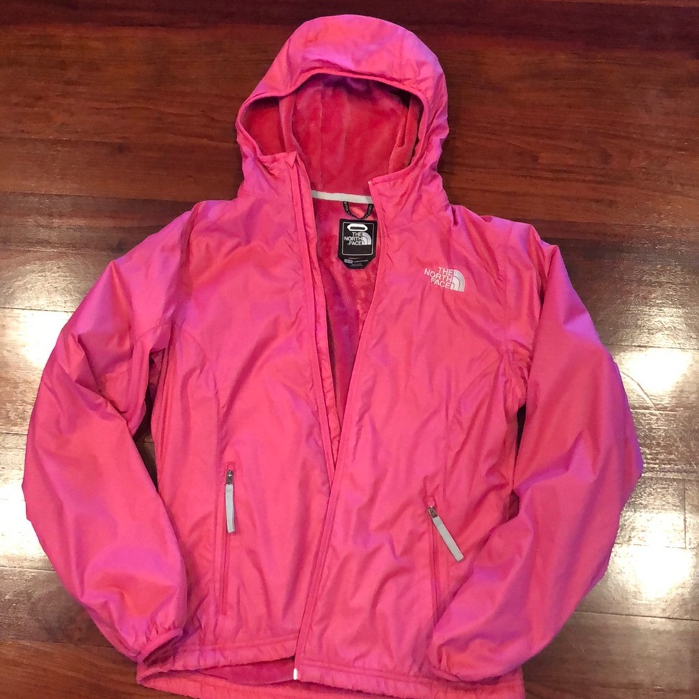 Pink North Face rain jacket